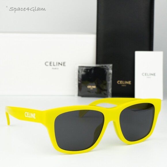 BRAND NEW Celine CL40249U 39A MONOCHROMS Neon Yellow Smoke Geometric Sunglasses